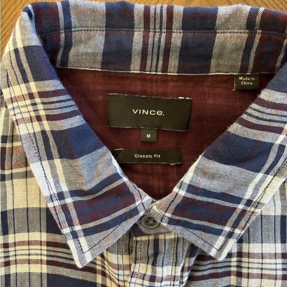 Vince Men's Classic Fit Plaid Shirt - Blue and Red